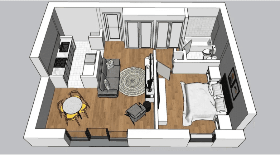 1 Bedroom โ Premiere floor plan at Executive House Apartments